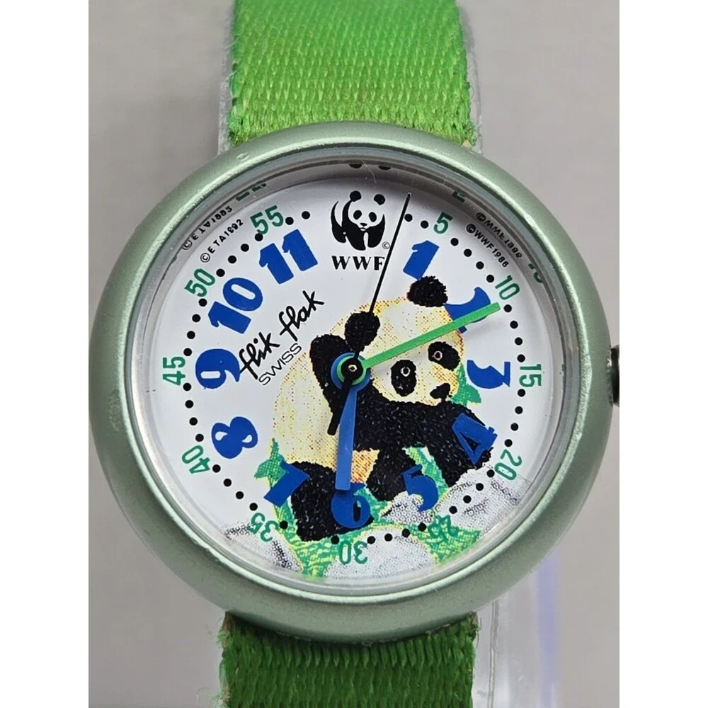 Vintage 1992 Flik Flak by Swatch WWF Panda Swiss Kids Watch Rare New Battery
